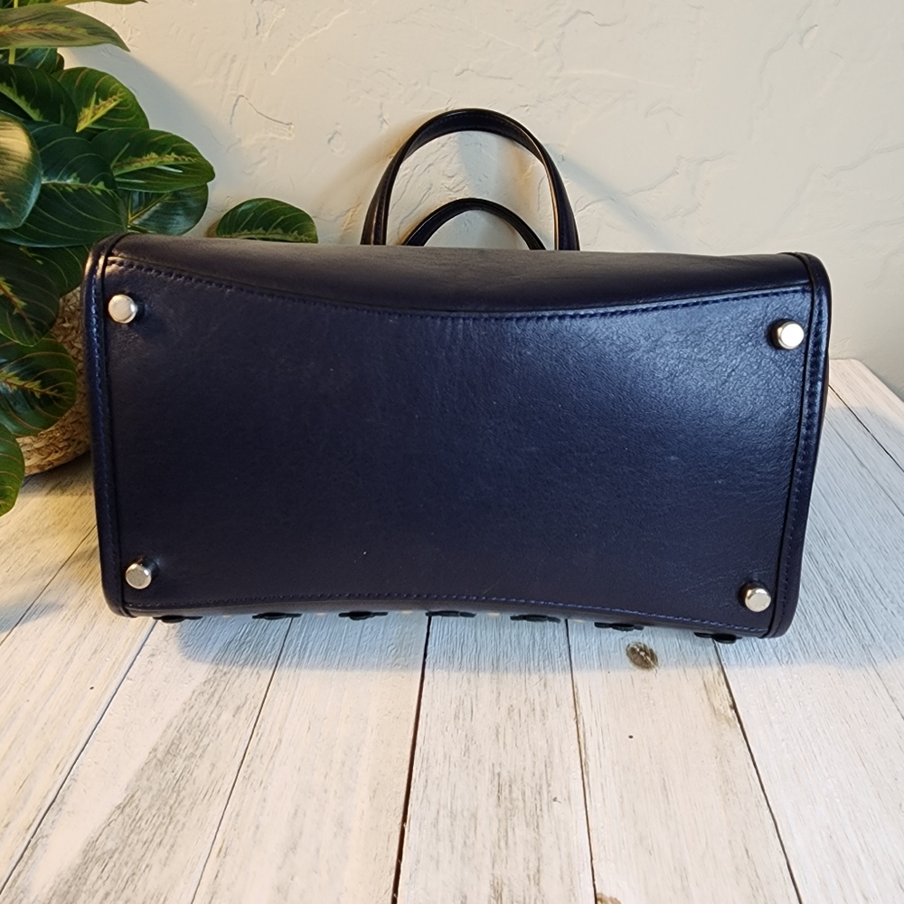 COACH Navy Mini Crosby Carryall Satchel Handbag w/Black Floral & Rivet Details - Picture 8 of 16